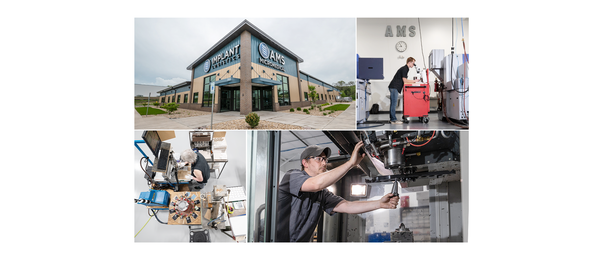 Collage of AMS Micromedical and Implant Logistics facility and production photos created by Vendi Advertising