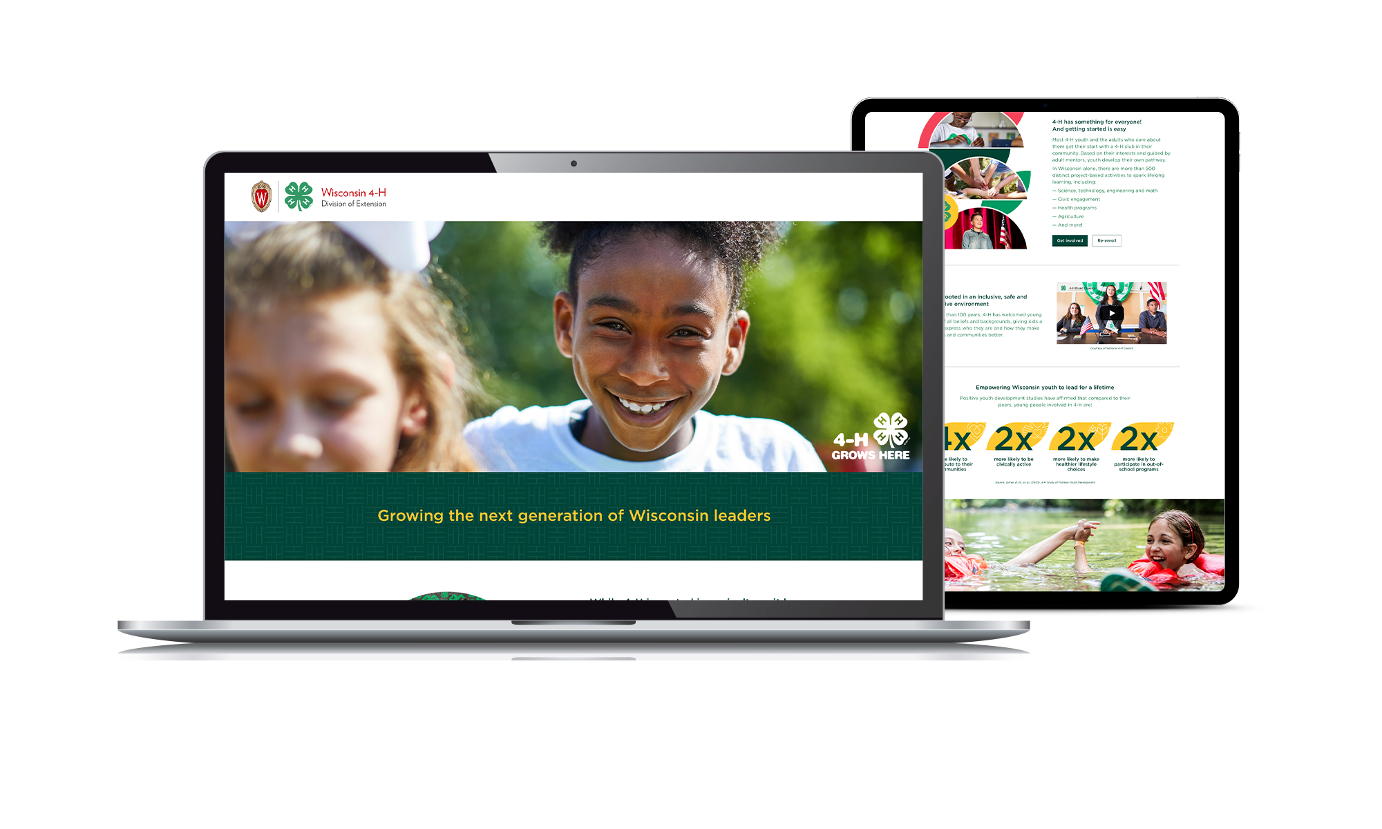 Landing page for the UW Division of Extension 4H come grow with us campaign
