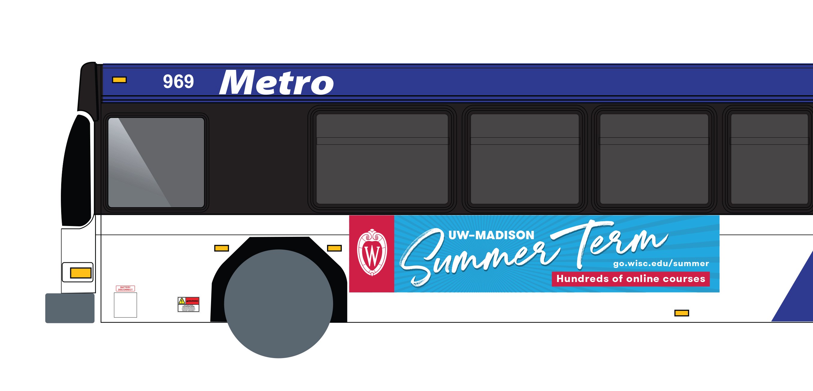 University of Wisconsin–Madison summer term transit signage including URL for more information