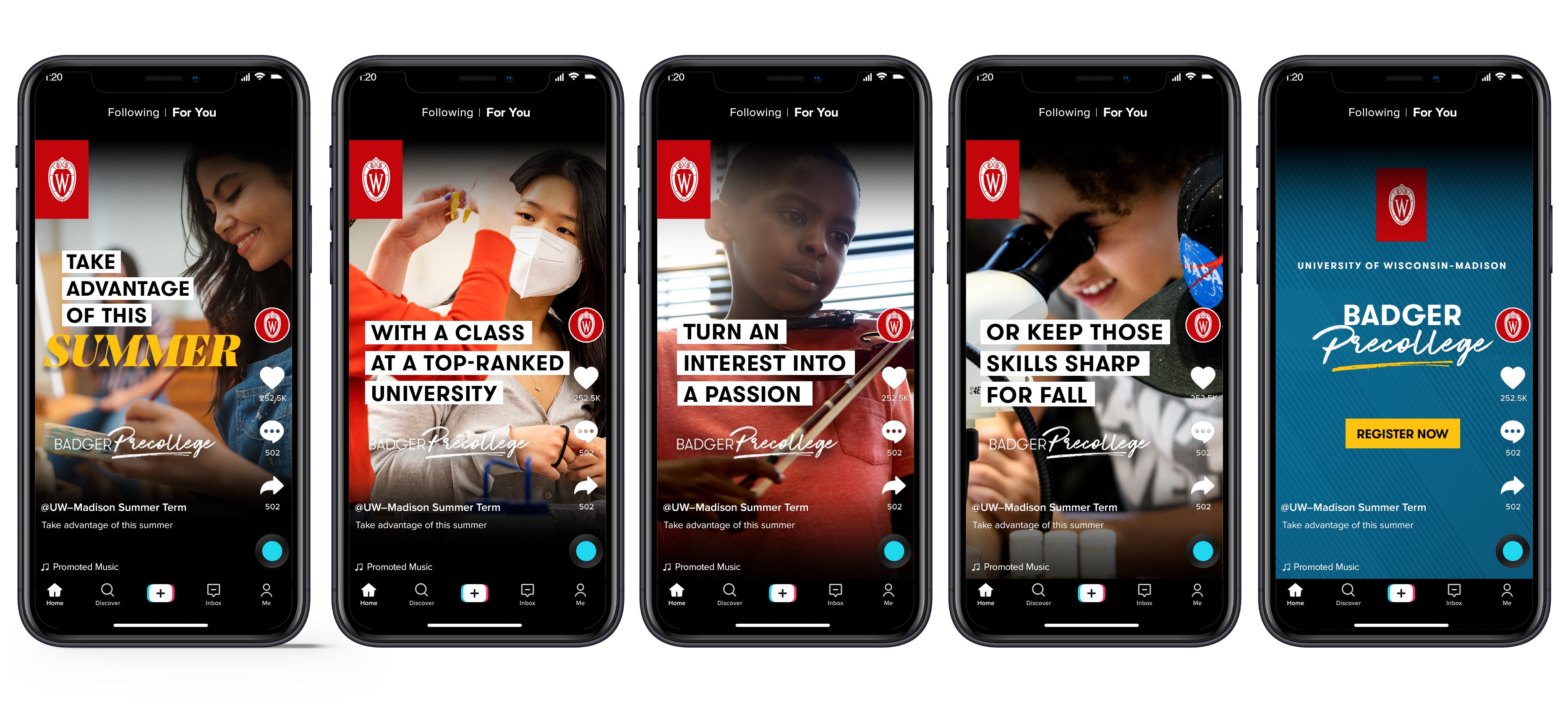 University of Wisconsin–Madison Summer Term Badger Precollege TikTok ad describing program benefits and allowing users to register