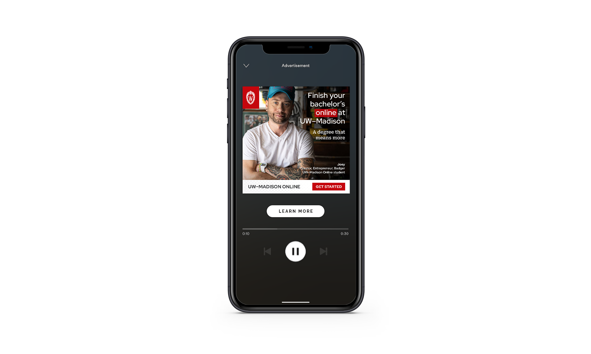 UW Madison OUD spotify ad of student standing with his arms crossed