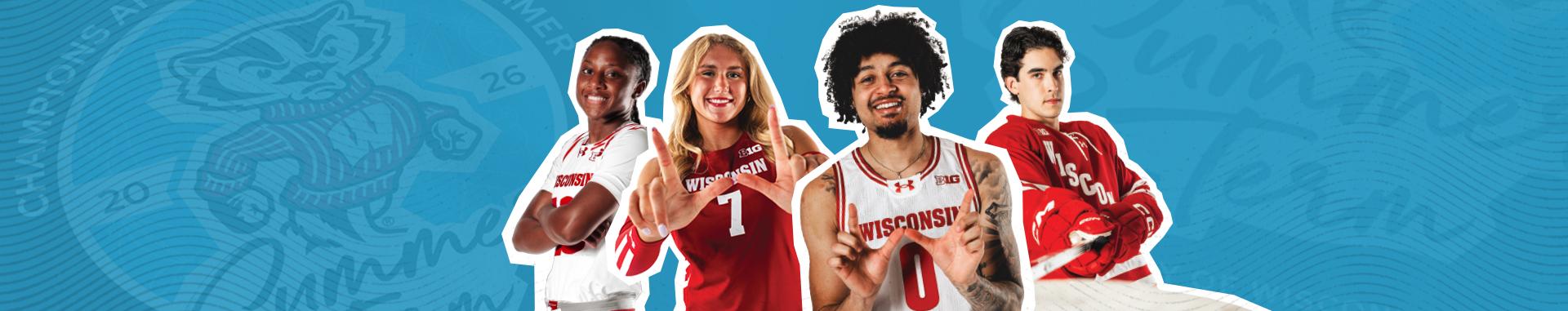 A composite image of four UW–Madison student athletes 